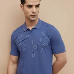 Code By Lifestyle Blue Regular Fit Printed Polo T-Shirt image 4
