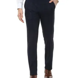 Van Heusen Navy Slim Fit Flat Front Trousers-picture-23