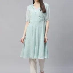 Jompers Blue Geometric Print Flared Kurta-picture-12