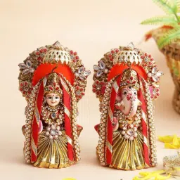 Aapno Rajasthan Solid Multicolor Terracotta Laxmi & Ganesh Idol - Set of 2-image-52