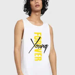 Bewakoof White Cotton Regular Fit Printed Vest-image-79
