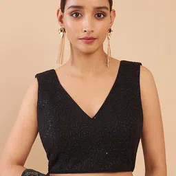 Soch Black Embellished & Sequined Silk Saree Blouse image 2