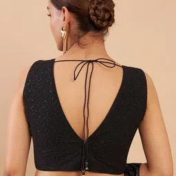 Soch Black Embellished & Sequined Silk Saree Blouse image 4