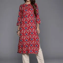Indo Era Maroon Printed Straight Kurta-image-27