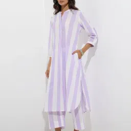 Utsa by Westside Lilac Stripe Patterned Cotton Ethnic Pants image 3