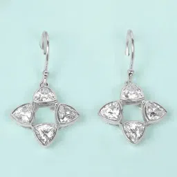Mia by Tanishq Sparkly Sleek Silver Drop Earrings-image-68