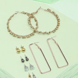 KPOP Set Of 6 Gold & Silver Plated Contemporary Drop Earrings-picture-18