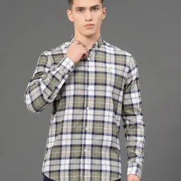 Red Tape Army Green Regular Fit Checks Shirt-image-75
