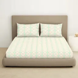 Spaces Geometric Blue 144 TC Cotton King Bedsheet With 2 Pillow Covers-picture-22