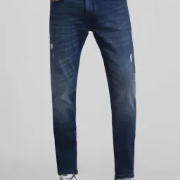 Jack & Jones Dark Blue Denim Cotton Regular Fit Distressed Jeans-picture-16