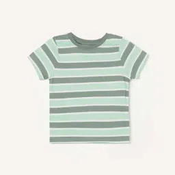 Juniors by Lifestyle Kids Light Olive Cotton Striped T-Shirt-picture-35