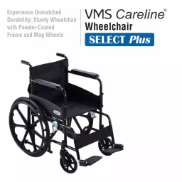 VMS Careline 100 Kg Load Capacity Black Foldable Manual Wheelchair Select Plus VWE-1065 image 2