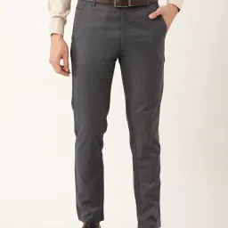 Sojanya Grey Cotton Regular Slim Fit Flat Front Trousers image 1