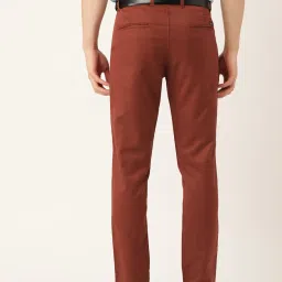 Sojanya Rust Cotton Regular Slim Fit Flat Front Trousers image 2