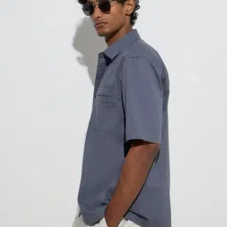 WES Casuals by Westside Dusty Blue Relaxed-Fit Cotton Shirt-picture-10