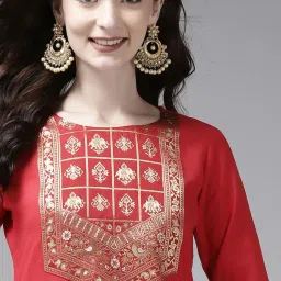 Indo Era Red Woven Pattern Straight Kurta image 5