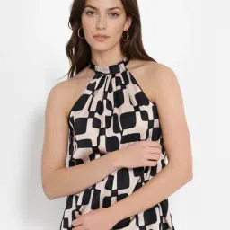 RAREISM Black Cotton Blend Printed Sleeveless Top-image-90