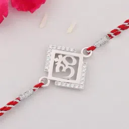 ornate jewels 925 Silver American Diamond Divine Om Thread Rakhi for Brother with Roli Chawal-picture-16