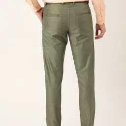 Sojanya Green Cotton Regular Slim Fit Self Pattern Flat Front Trousers image 2