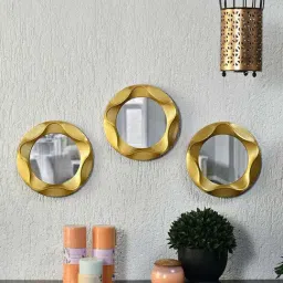 @home Gold Glass 3D Cirque Round Decorative Mirrors - Set of 3-image-60
