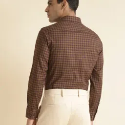 ANDAMEN Brown Slim Fit Check Shirt image 2