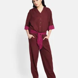 Fabindia Maroon V Neck Jumpsuit image 1