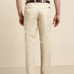 Sojanya Beige Cotton Regular Slim Fit Flat Front Trousers image 2