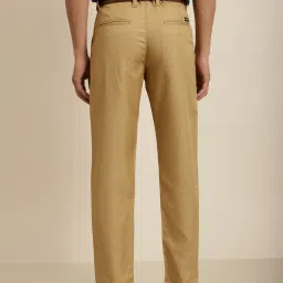 Sojanya Khaki Cotton Regular Slim Fit Flat Front Trousers image 2
