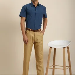 Sojanya Khaki Cotton Regular Slim Fit Flat Front Trousers image 4