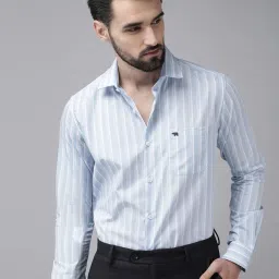 The Bear House Blue Cotton Slim Fit Striped Formal Shirt image 3