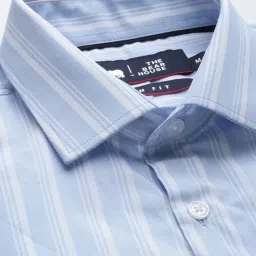 The Bear House Blue Cotton Slim Fit Striped Formal Shirt image 4