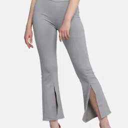 BUYNEWTREND Grey Mid Rise Front Slit Trousers-picture-15