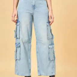 SF Jeans by Pantaloons Blue Cotton High Rise Baggy Jeans-picture-34