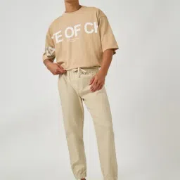 Styli Beige Cotton Relaxed Fit Joggers image 3