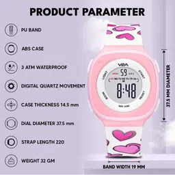 V2A Unisex Kids Embellished Dial & Straps Digital Watch DK2207P-Wht-Hrts image 2
