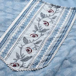 Yufta Women Blue & White Ethnic Printed Pure Cotton Kurta with Trousers & With Dupatta image 2