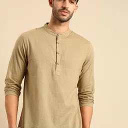 Anouk Men Khaki Pure Cotton Daily Wear Waist Length Kurta-image-16