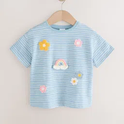 NEXT Girls Striped Pure Cotton T-Shirt With Applique Detail-picture-13