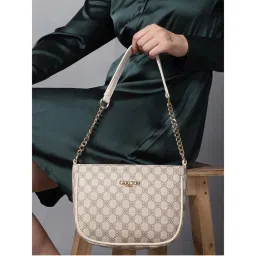 Carlton London Beige Signature Sling Crossbody Bag with Strap-image-45