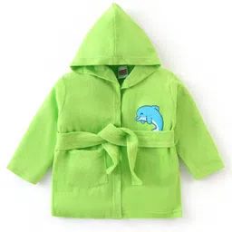 Babyhug Terry Full Sleeves Hooded Bath Robe Dolphin Print- Green-picture-20
