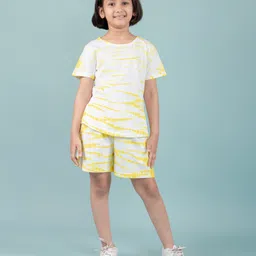 tweeny mini Pure Cotton Knit Half Sleeves Tie Dye Coordinating Night Suit Set - Yellow-picture-25