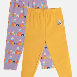 MINI KLUB Cotton Pack OF 2 House Printed Leggings - Lavender & Yellow-image-36