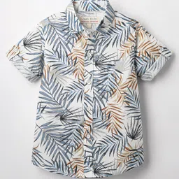 Jash Kids Cotton Woven Half Sleeves Tropical Theme Print Shirt - Blue Brown & White image 1