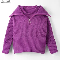 arias by lara dutta Arias Knitted Full Sleeves Solid Pullover Sweater With Mock T-Shirt - Purple-picture-17