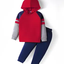Rikidoos Full Raglan Sleeves Colour Blocked Hoodie With Joggers Set - Maroon & Navy Blue-picture-24