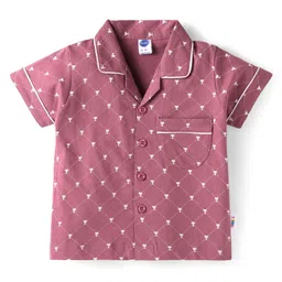 Teddy Sinker Knit Half Sleeves Night Suit with Trophy Print - Rose Gold image 2