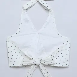 Taffykids 100% Cotton Woven Sleeveless Daisies Printed Halter Neck Crop Top - White & Black image 3