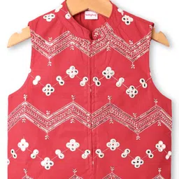 Babyhug Woven Full Sleeves Kurta & Pajama Set with Mirror Work & Embroidered Waistcoat - Navy Blue image 3