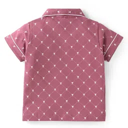 Teddy Sinker Knit Half Sleeves Night Suit with Trophy Print - Rose Gold image 3