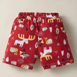 OHMS Single Jersey Knee Length Shorts With Animal Print Pack Of 3 - Red Beige & Pink image 3